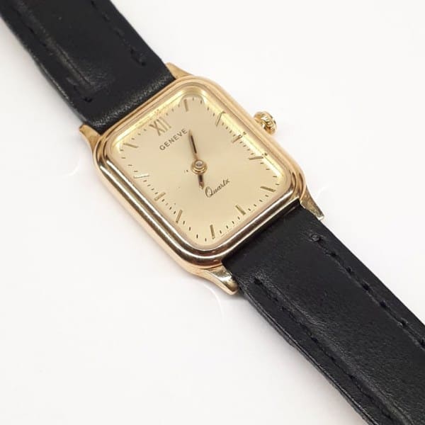 Złoty zegarek Geneve na skórzanym pasku